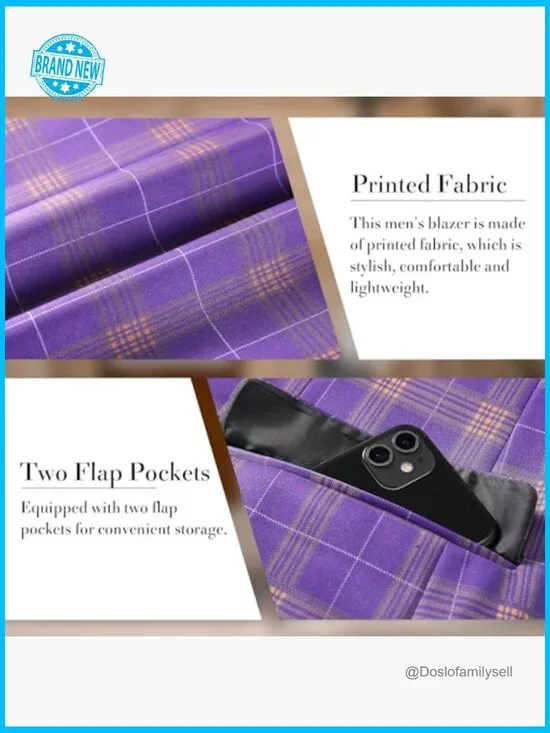 Classic Slim Fit Plaid Blazer Casual Sport Coat for Wedding Party - Picture 7 of 7